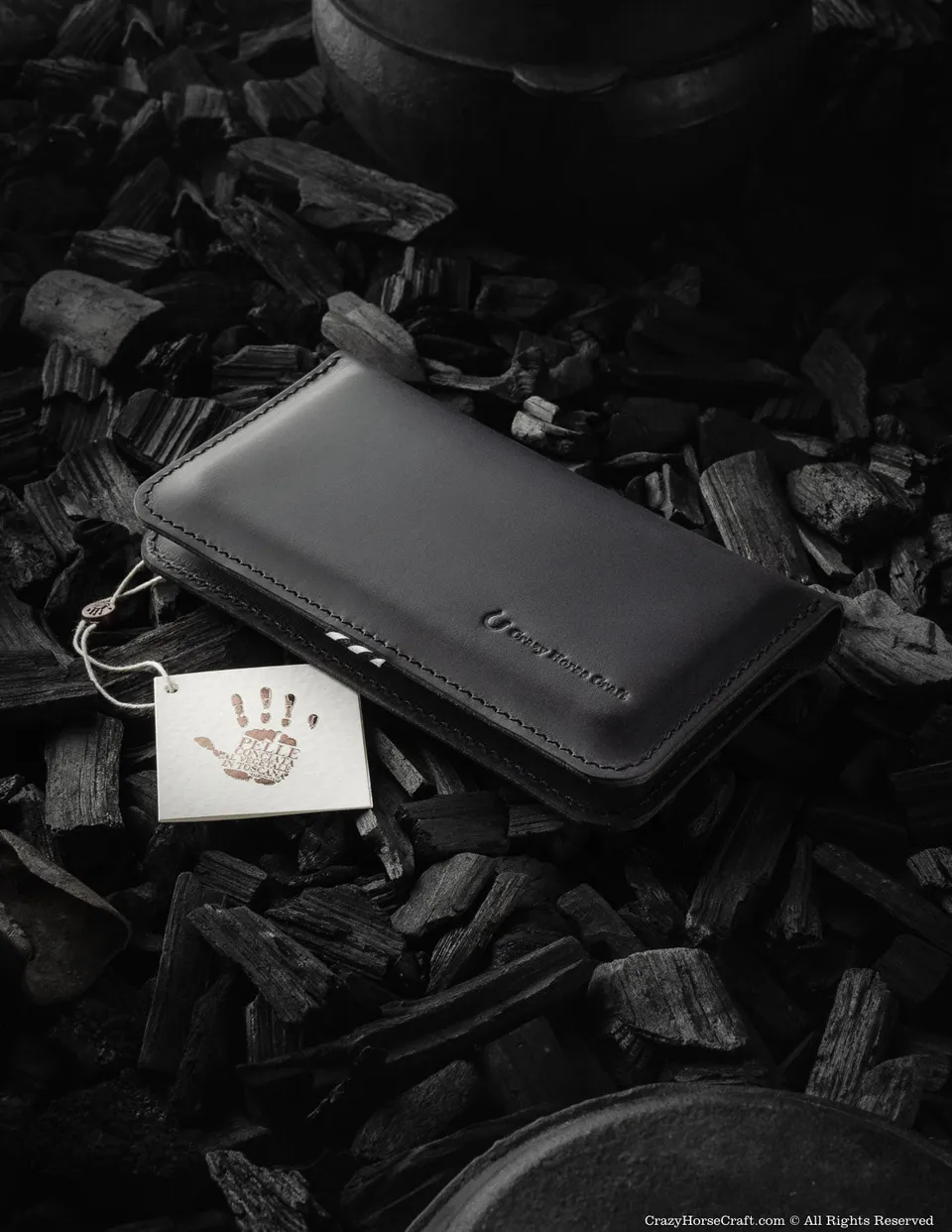 Crazy Horse Craft Phone Cases custodia portafoglio per due telefoni Carbon Black