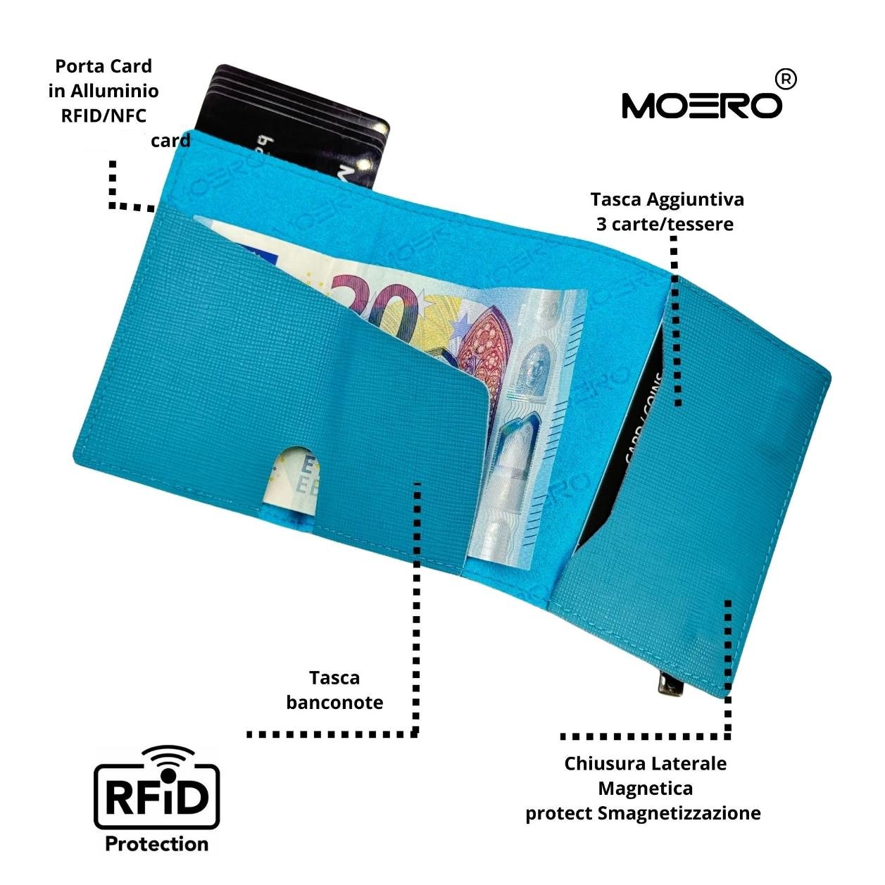 Moero Linea PRO Zip Saffiano portafoglio Azzurro Sierra 4.0 RFID