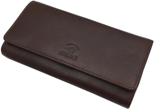 myledershop Damen Geldbörsen portafoglio grande pelle bovina marrone RFID