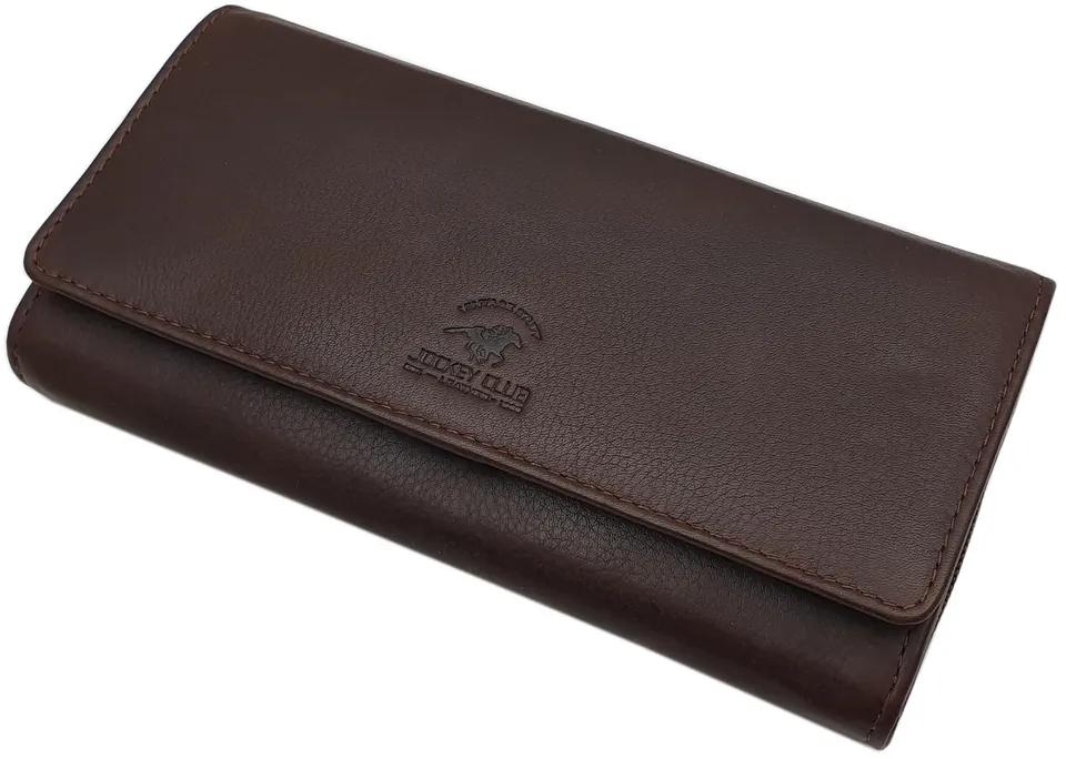 myledershop Damen Geldbörsen portafoglio grande pelle bovina marrone RFID