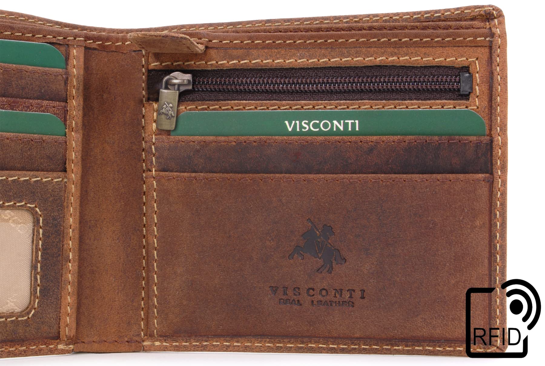 Visconti Slim 707 Shield portafoglio uomo marrone chiaro RFID in pelle
