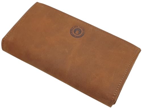 myledershop Damen Geldbörsen portafoglio grande da donna cognac RFID