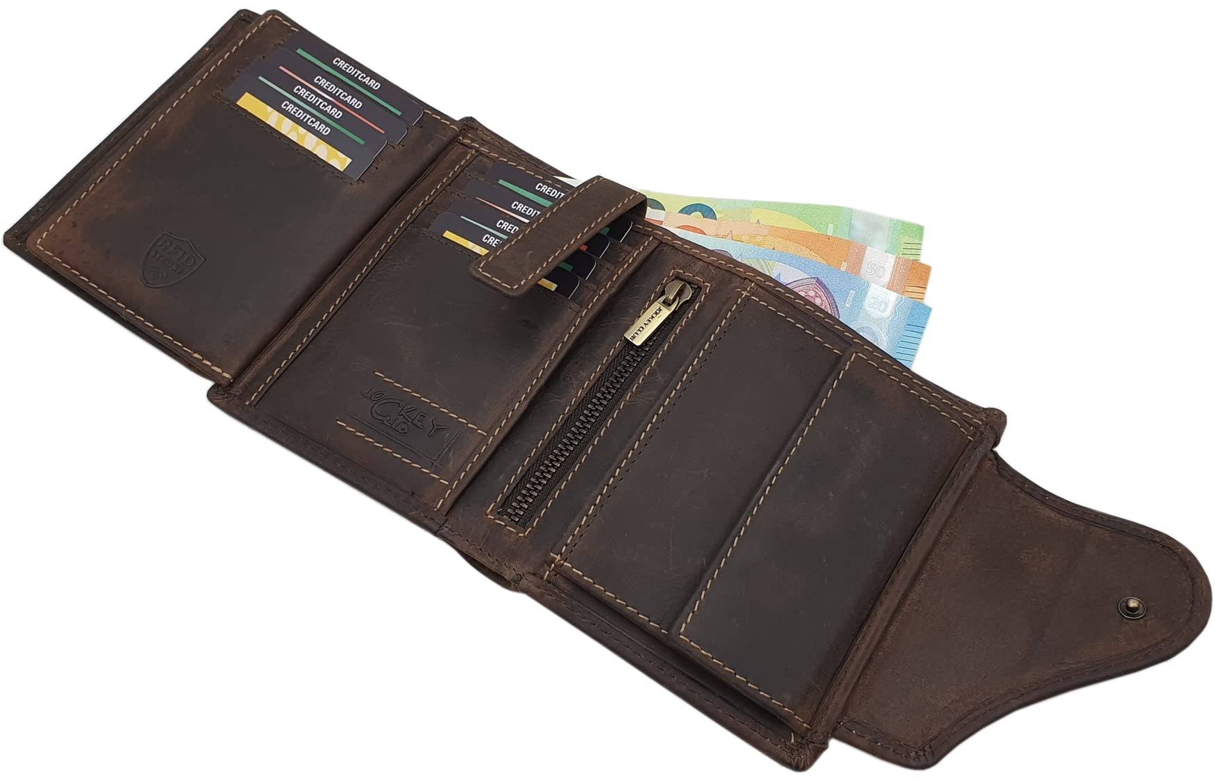 myledershop Damen Geldbörsen Vacchetta portafoglio donna Marrone RFID