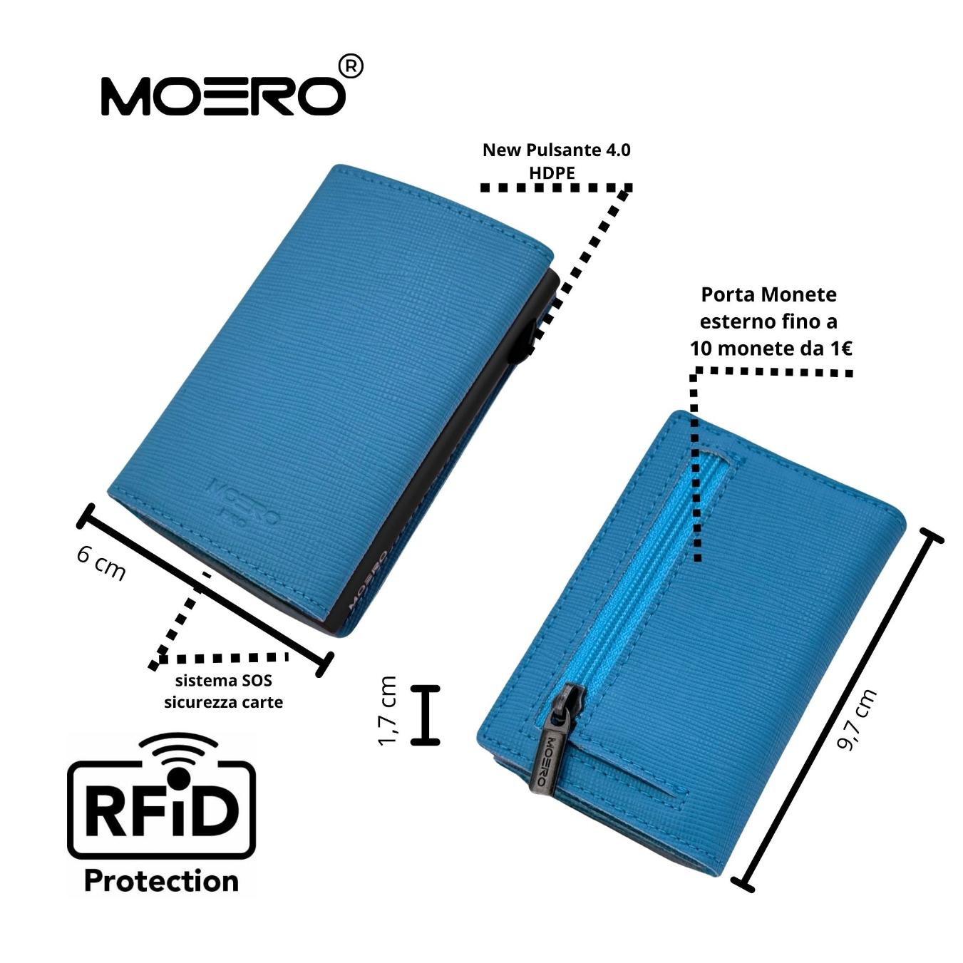 Moero Linea PRO Zip Saffiano portafoglio Azzurro Sierra 4.0 RFID