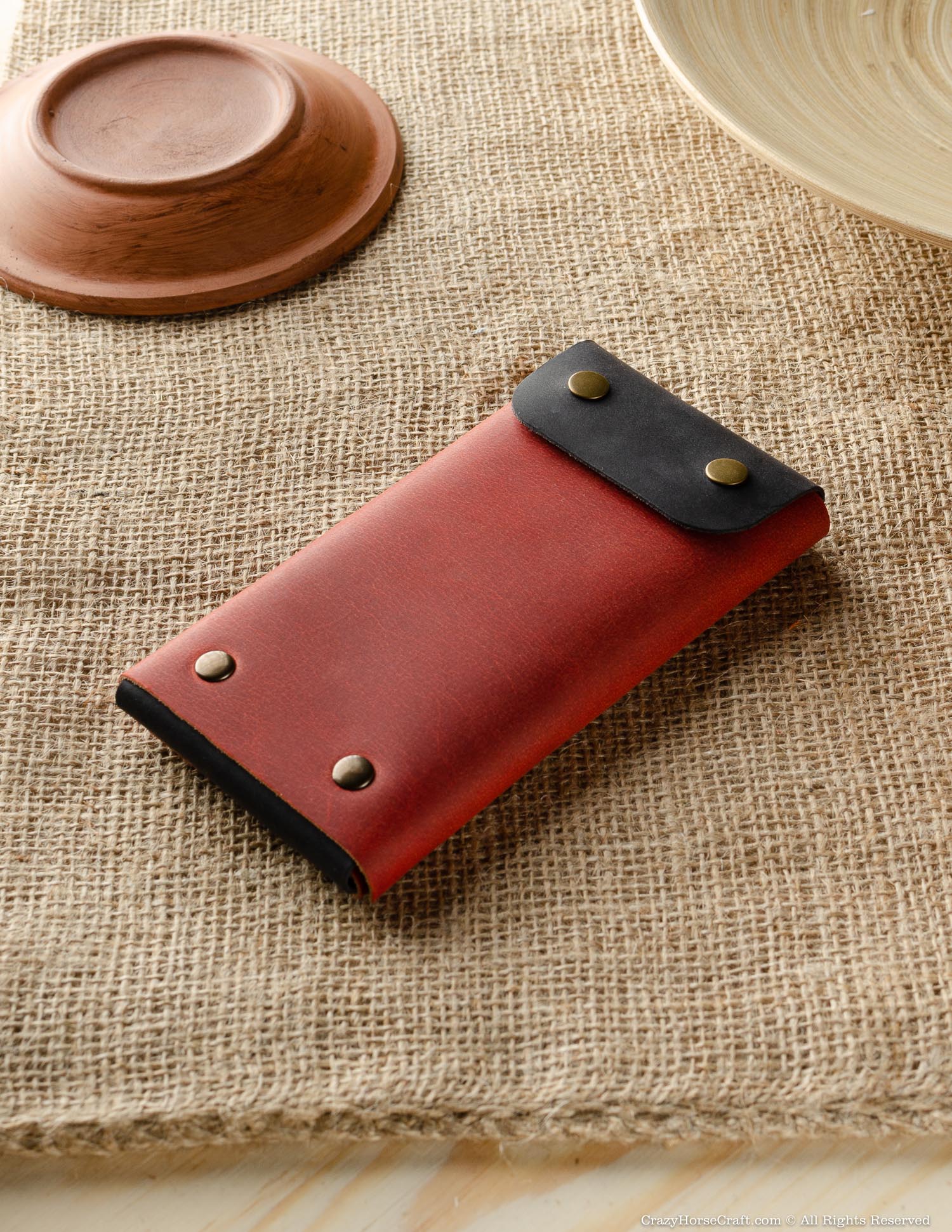 Crazy Horse Craft Minimalist Series portafoglio custodia iPhone Fragola Red