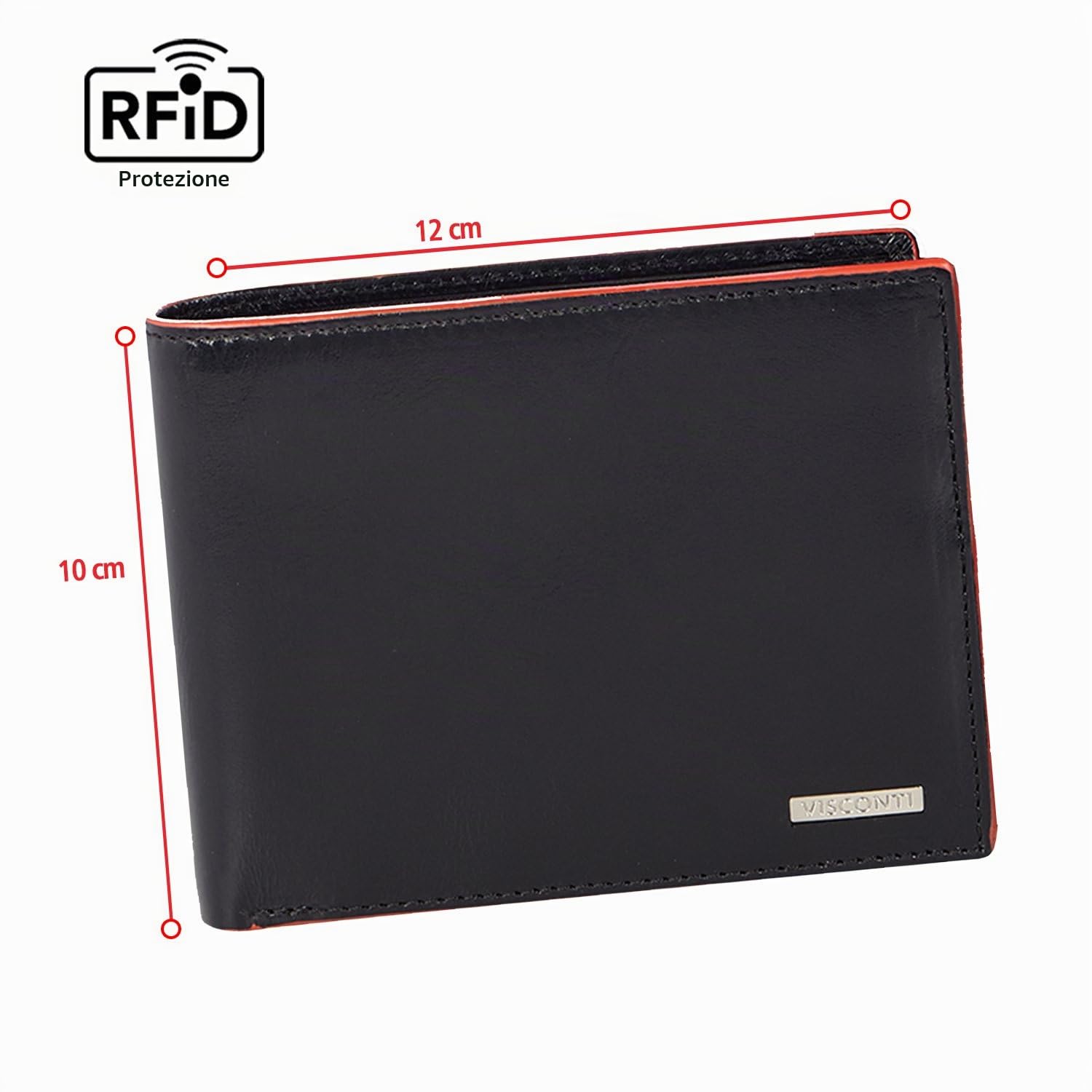 Visconti Alps portafoglio uomo in pelle a piegatura tripla nero arancio RFID
