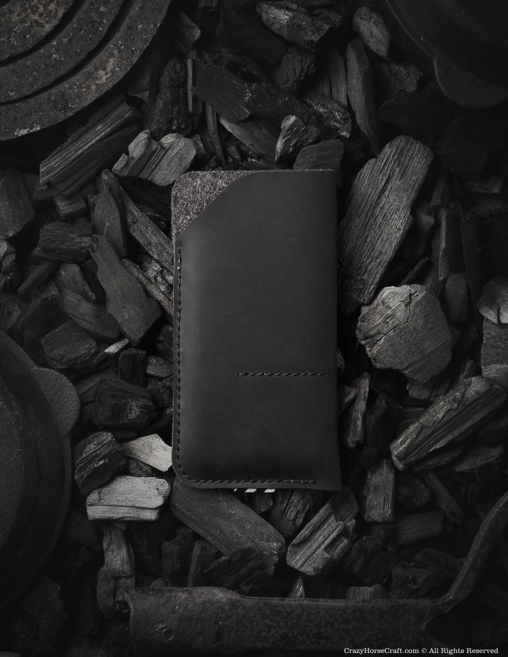 Crazy Horse Craft Phone Cases custodia portafoglio iPhone 15 Carbon Black