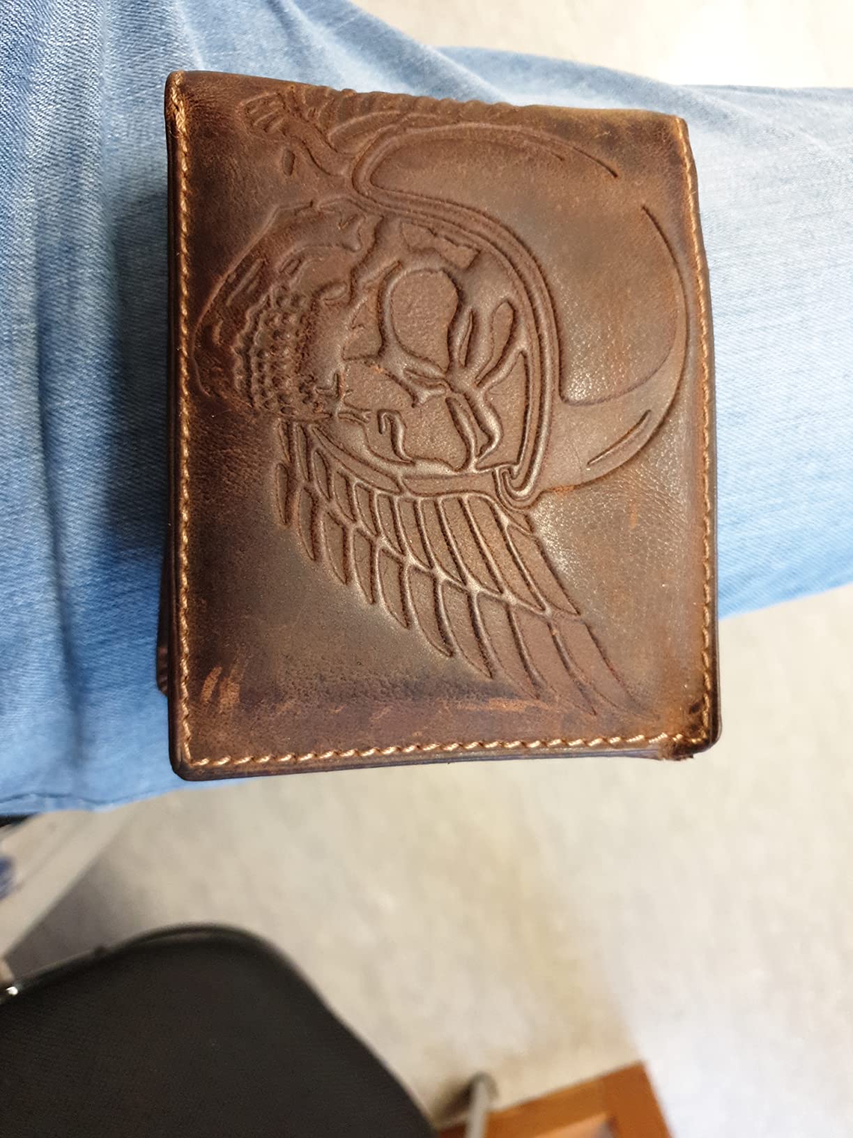 myledershop Herren Geldbörsen portafoglio uomo teschio in pelle di bufalo marrone RFID NFC