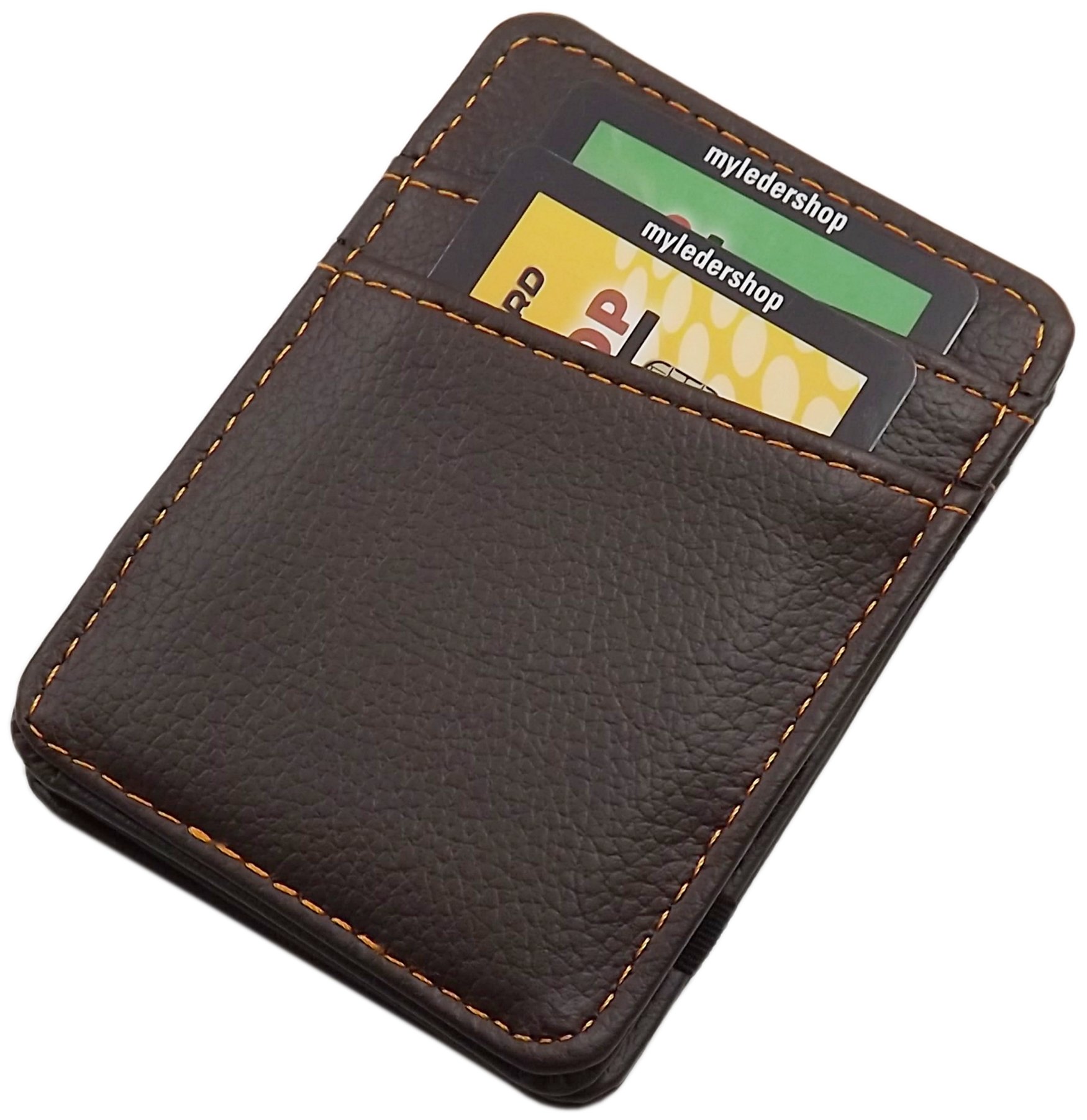 myledershop Karten- und Ausweisetuis portafoglio magico marrone in ecopelle