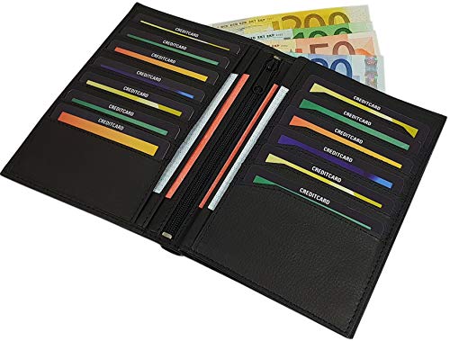 myledershop Herren Geldbörsen portafoglio grande nero in pelle di vitello