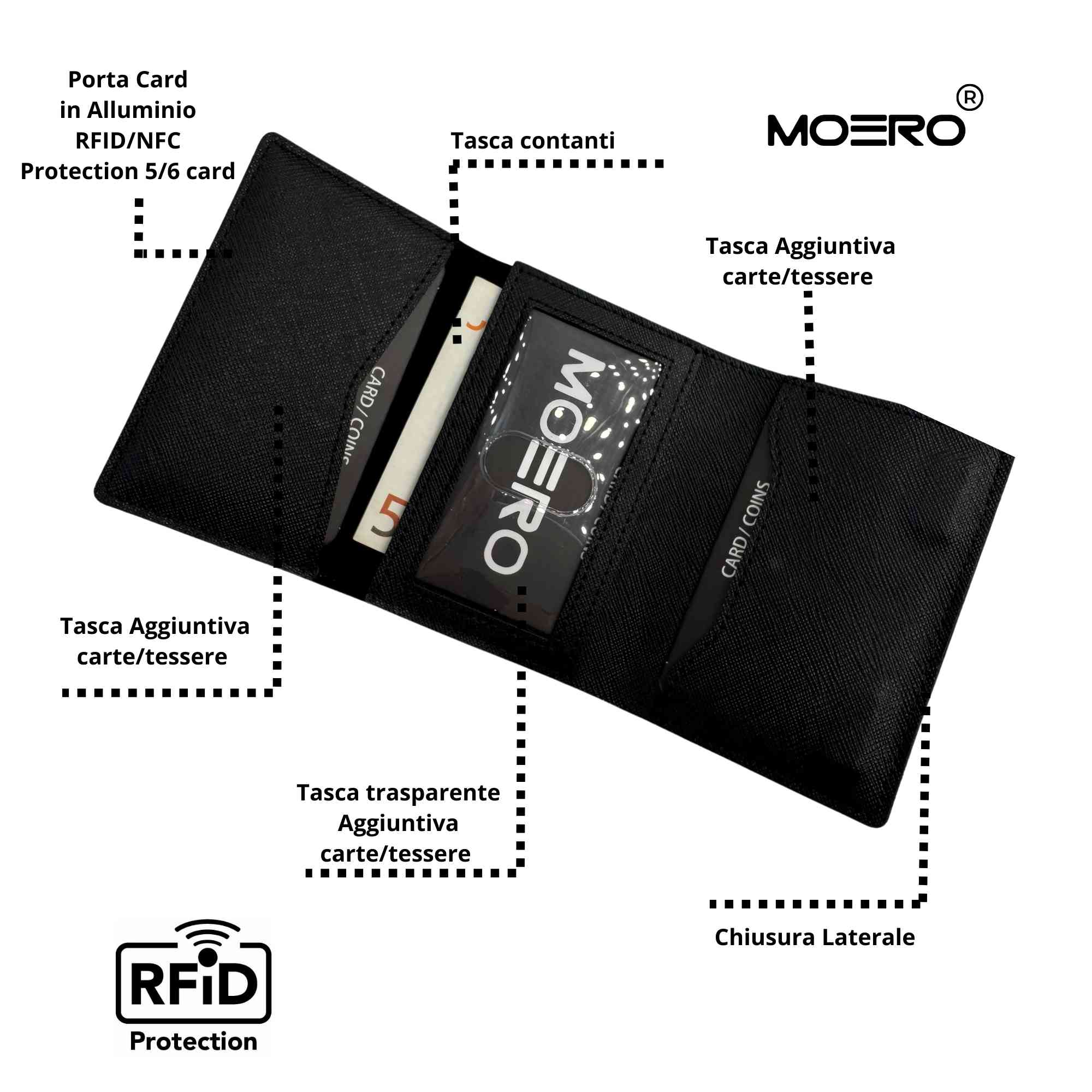 Moero Linea PRO PRO PLUS Zip Saffiano portafoglio nero RFID