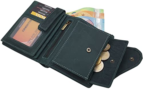 myledershop Damen Geldbörsen Portafoglio da donna in pelle bovina verticale verde scuro RFID NFC