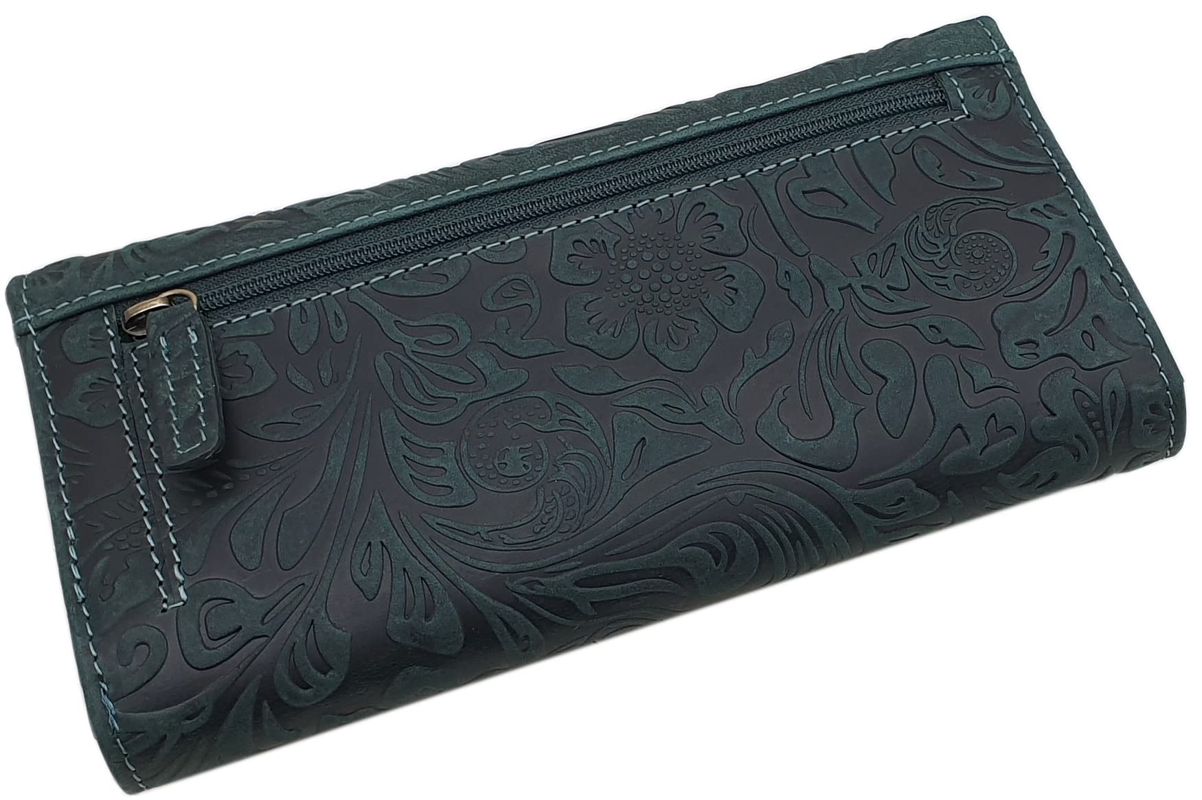 myledershop Damen Geldbörsen Grande portafoglio da donna in pelle bovina verde scuro