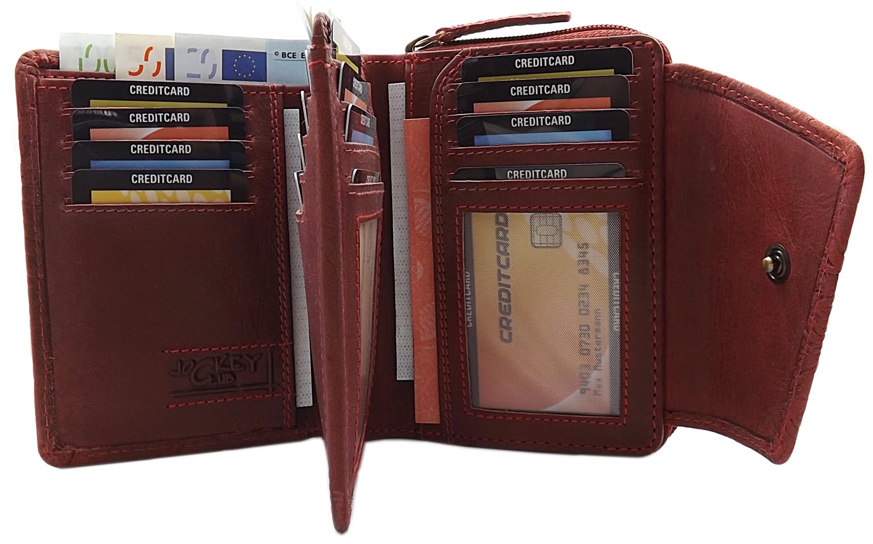 myledershop Damen Geldbörsen Vacchetta portafoglio donna rosso ciliegia RFID