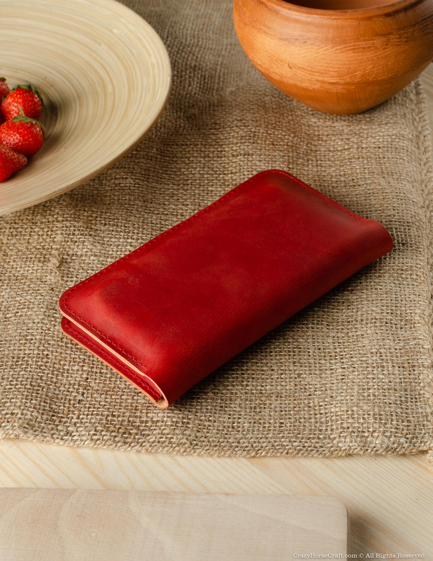 Crazy Horse Craft Phone Cases Leather wallet / case for two phones portafoglio Fragola Red