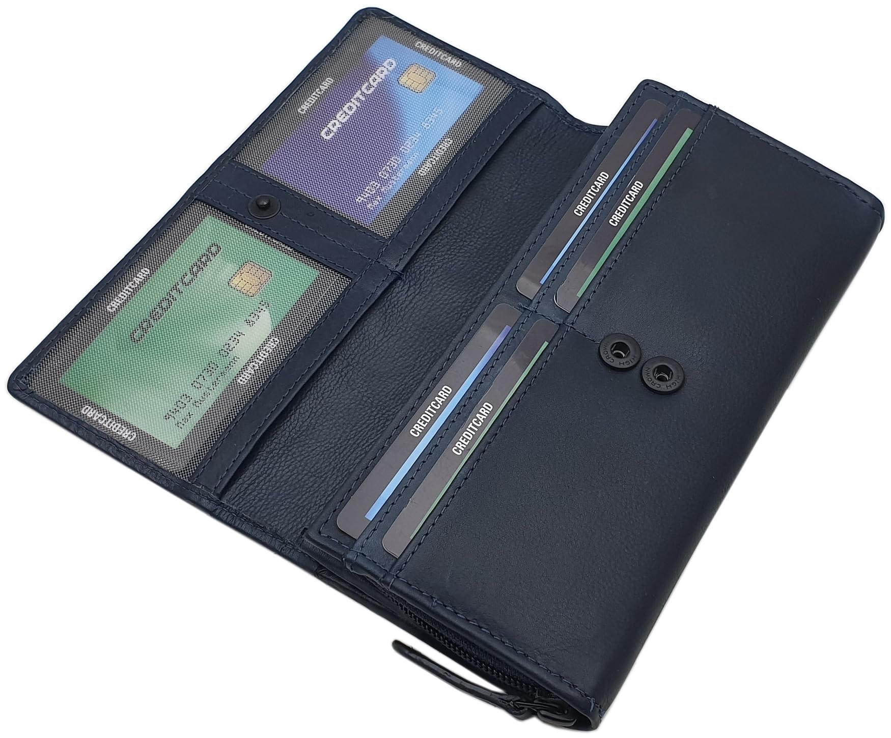 myledershop Damen Geldbörsen portafoglio grande pelle bovina blu RFID