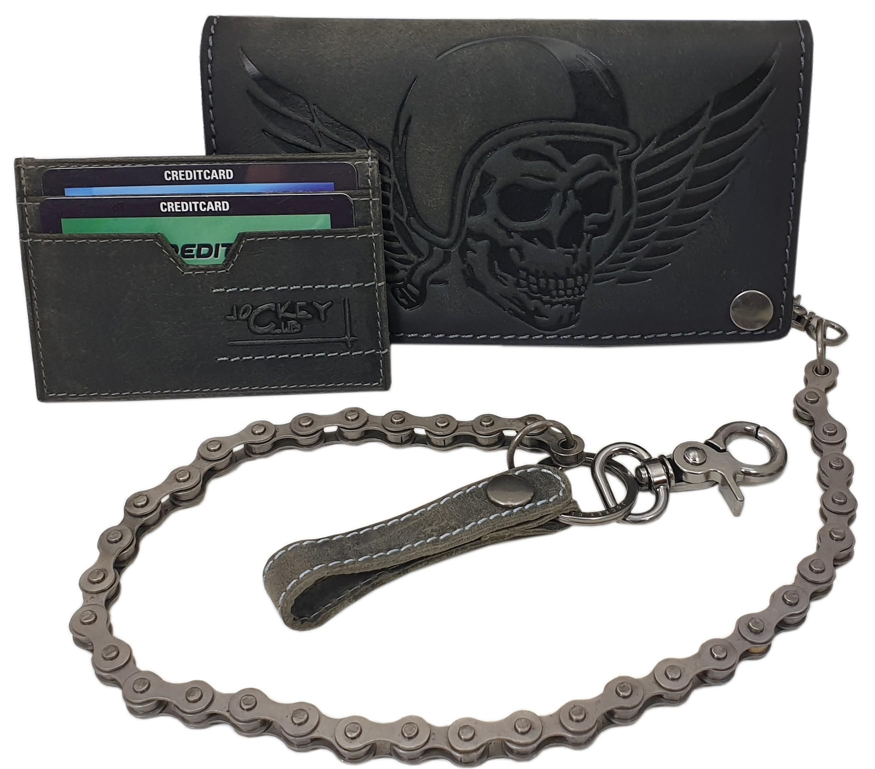 myledershop Bikerbörsen portafoglio biker marrone RFID con catena