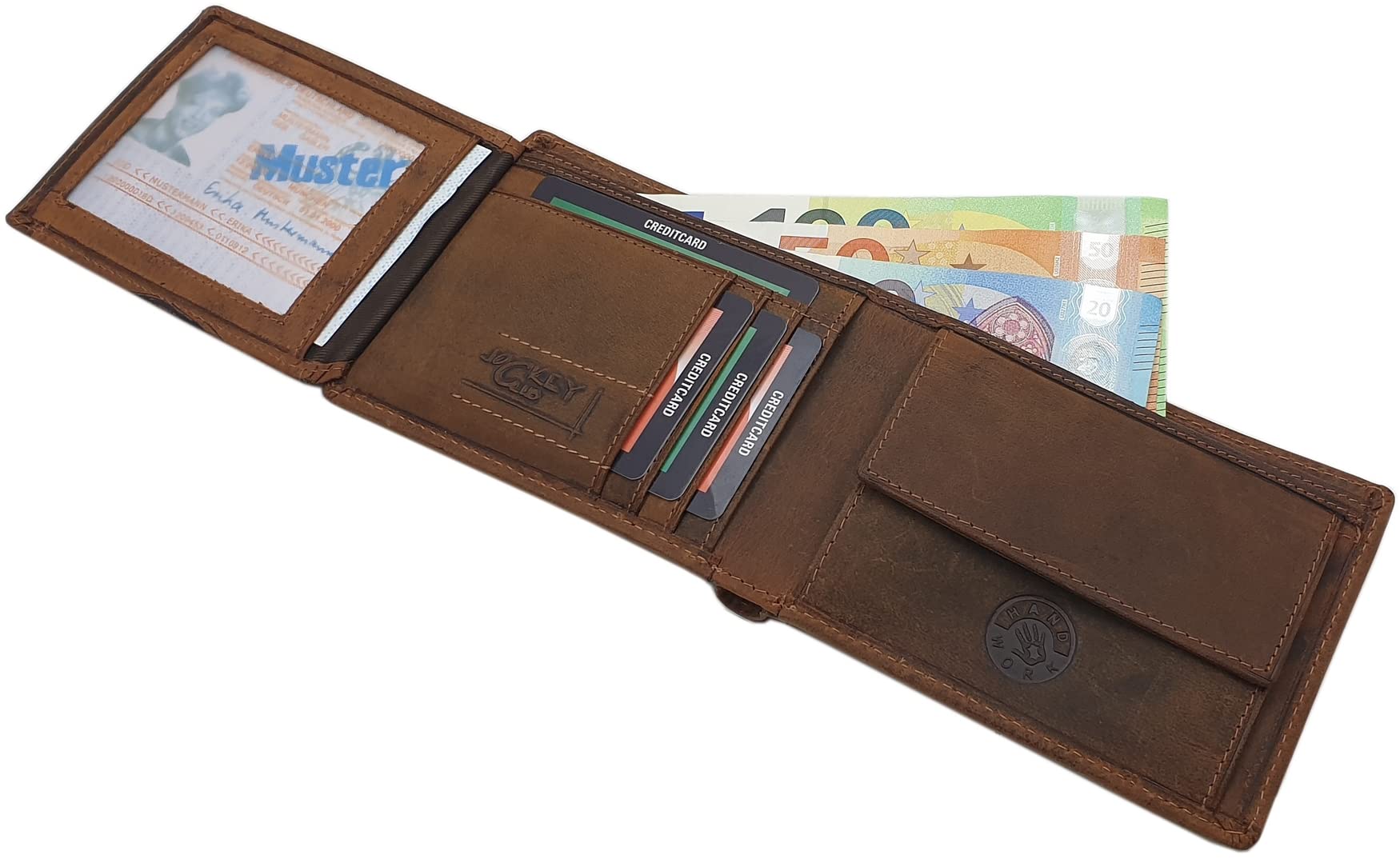 myledershop Herren Geldbörsen portafoglio uomo teschio in pelle di bufalo marrone RFID NFC