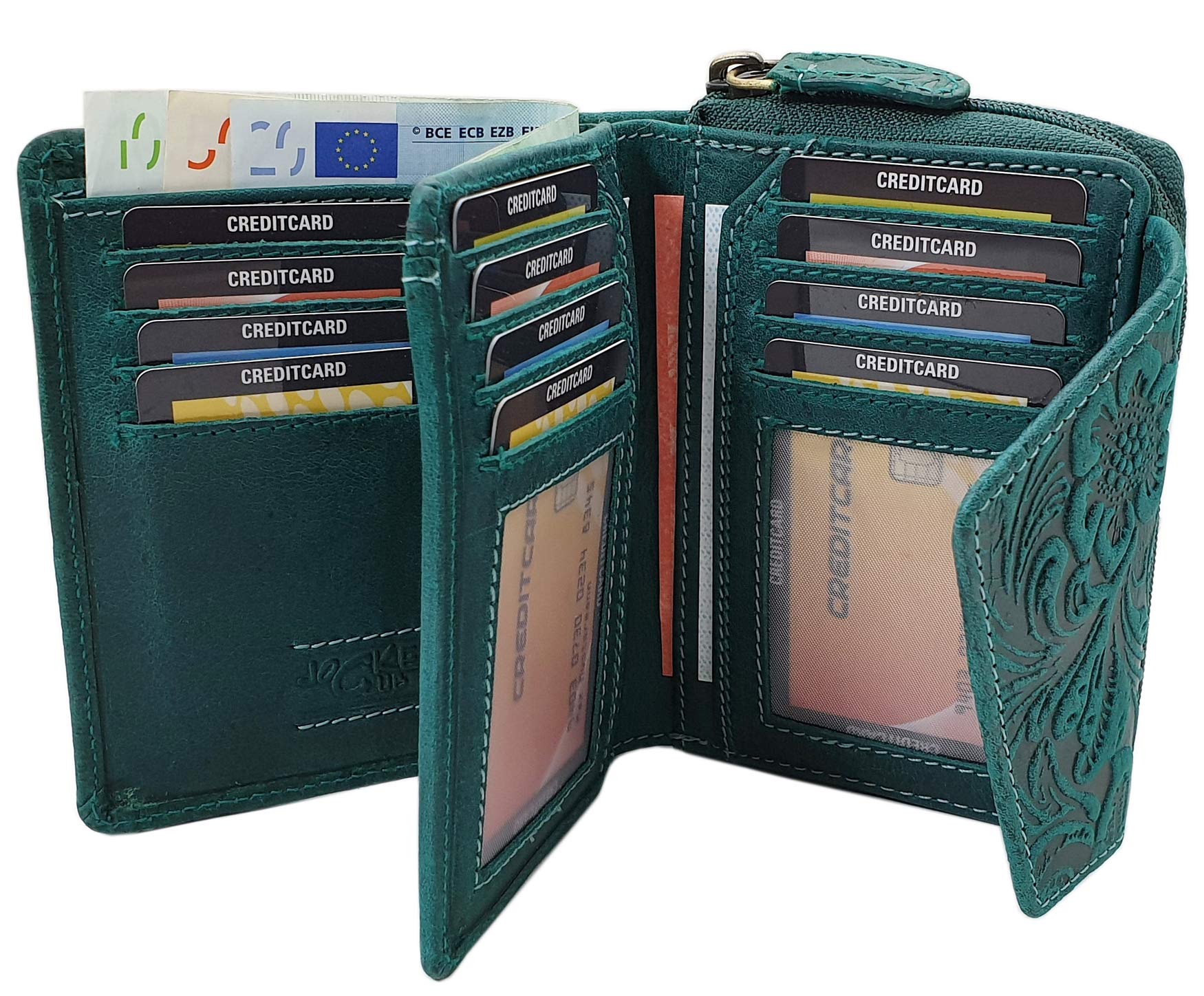 myledershop Damen Geldbörsen portafoglio donna vacchetta verde scuro RFID NFC