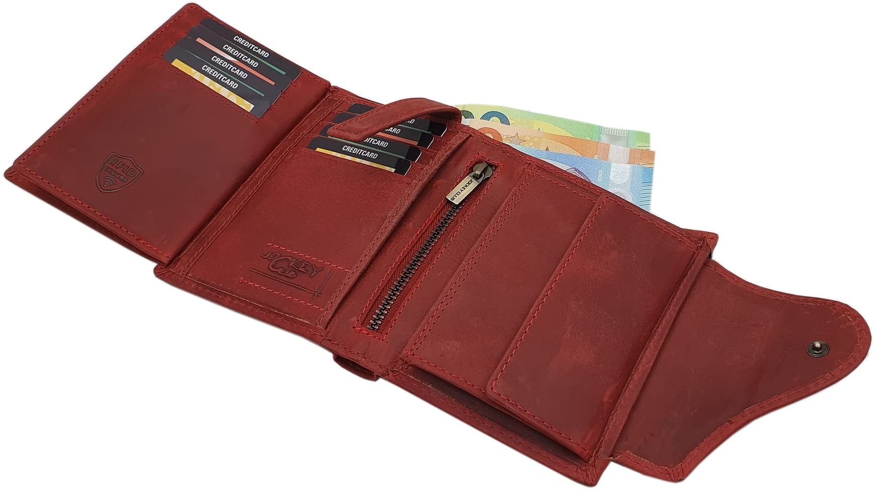 myledershop Damen Geldbörsen portafoglio verticale in pelle bovina rosso ciliegia RFID
