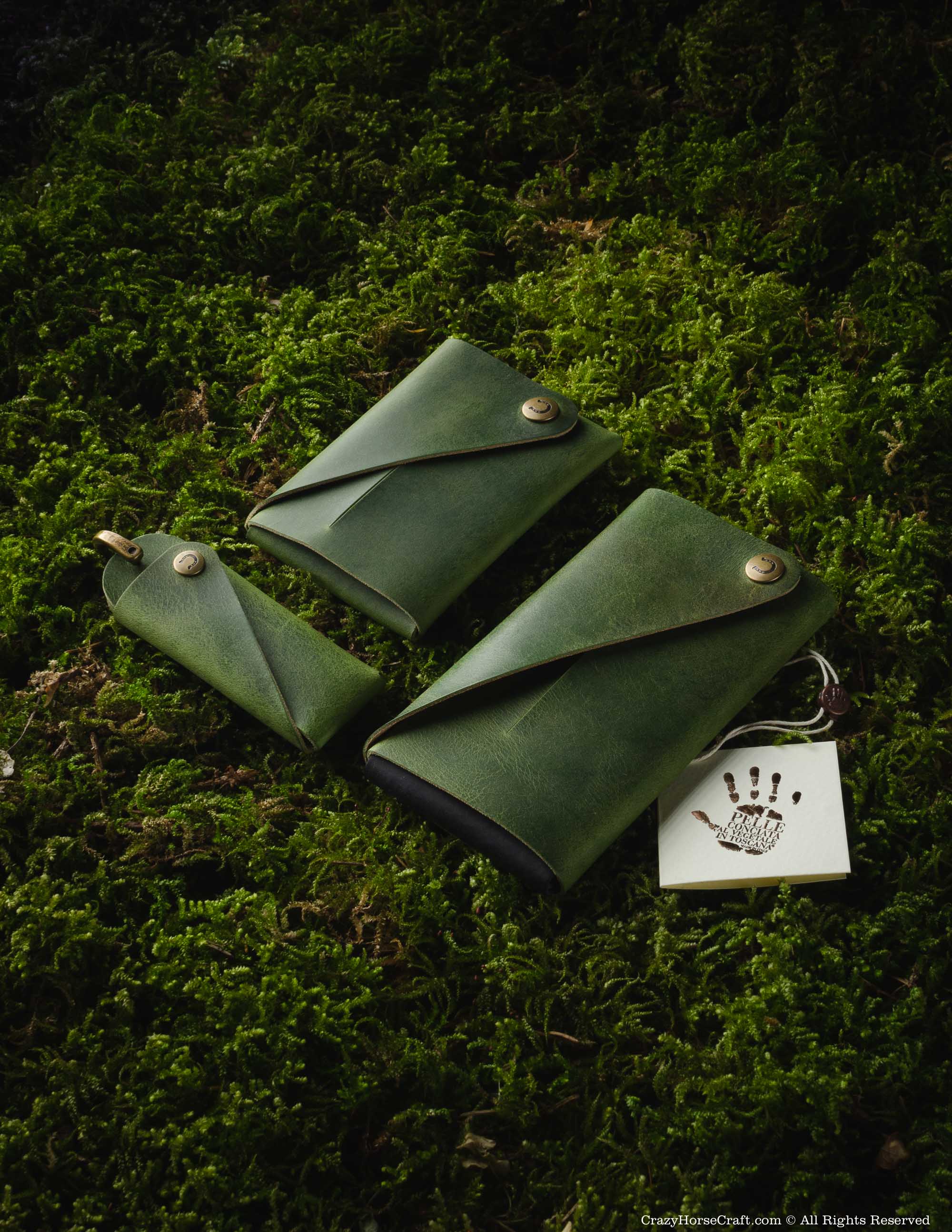 Crazy Horse Craft Minimalist Series Cases portafoglio custodia e portachiavi Alpine Green