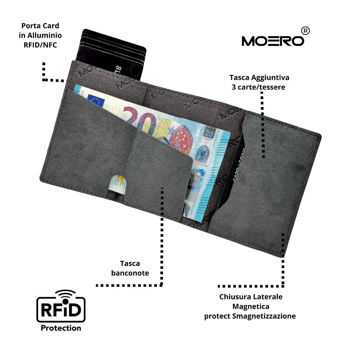 Moero Linea PRO PRO Zip SUPERIOR portafoglio grigio RFID