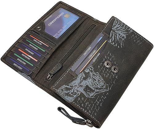 myledershop Damen Geldbörsen portafoglio teschio grigio RFID