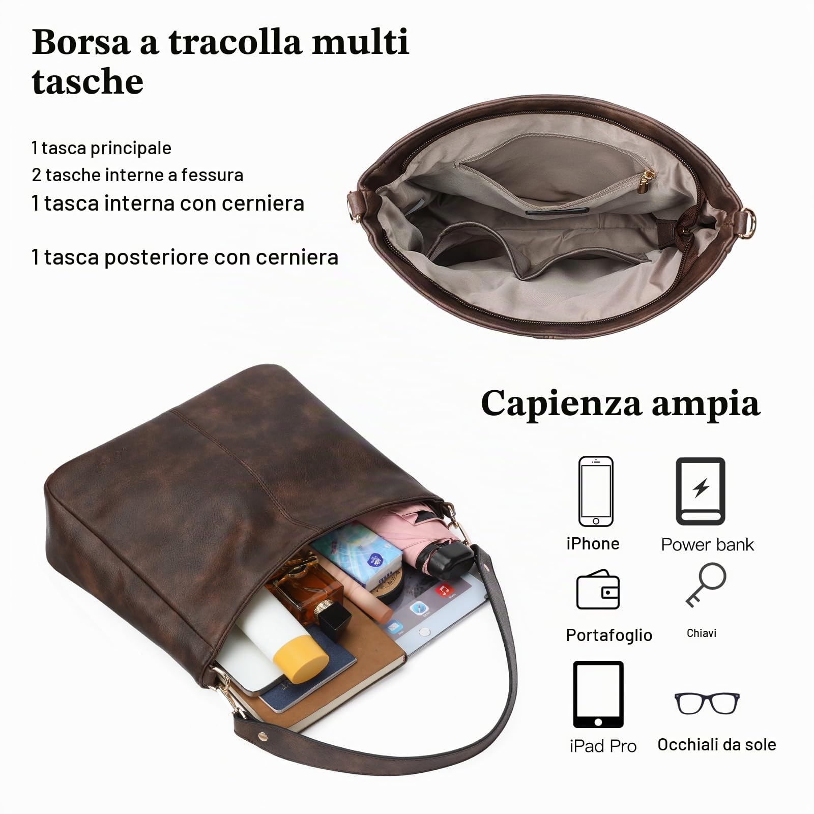 GOIACII BAG borsa a tracolla grande color caffè