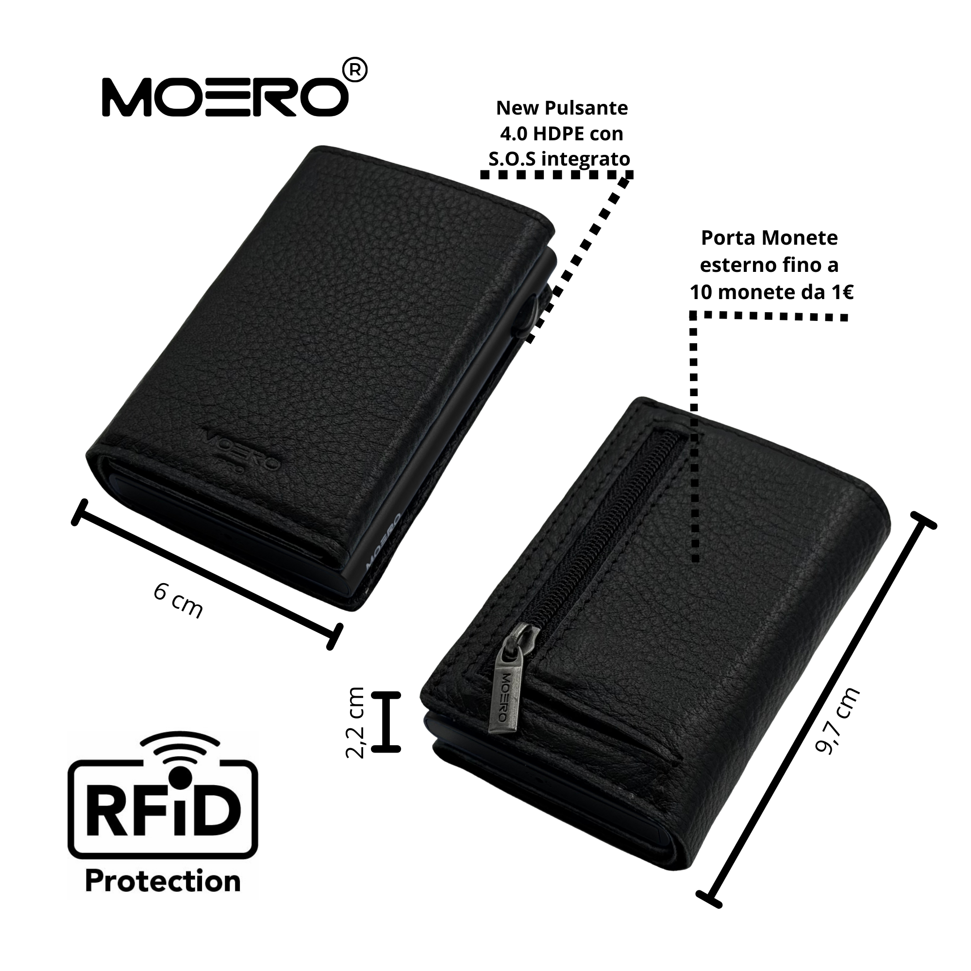 Moero Linea PRO PRO PLUS Zip portafoglio Nero pelle RFID