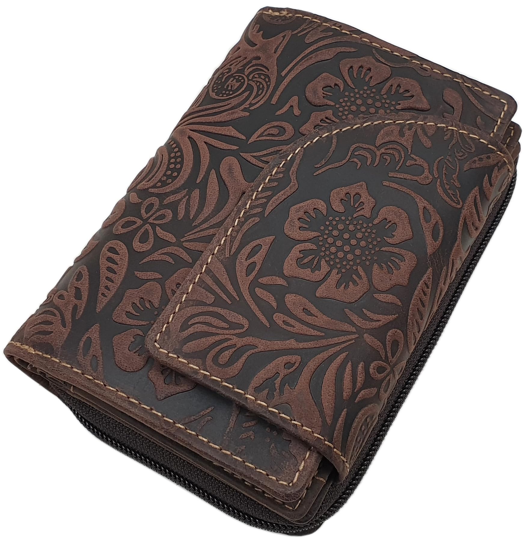 myledershop Damen Geldbörsen portafoglio donna pelle bufalo marrone RFID