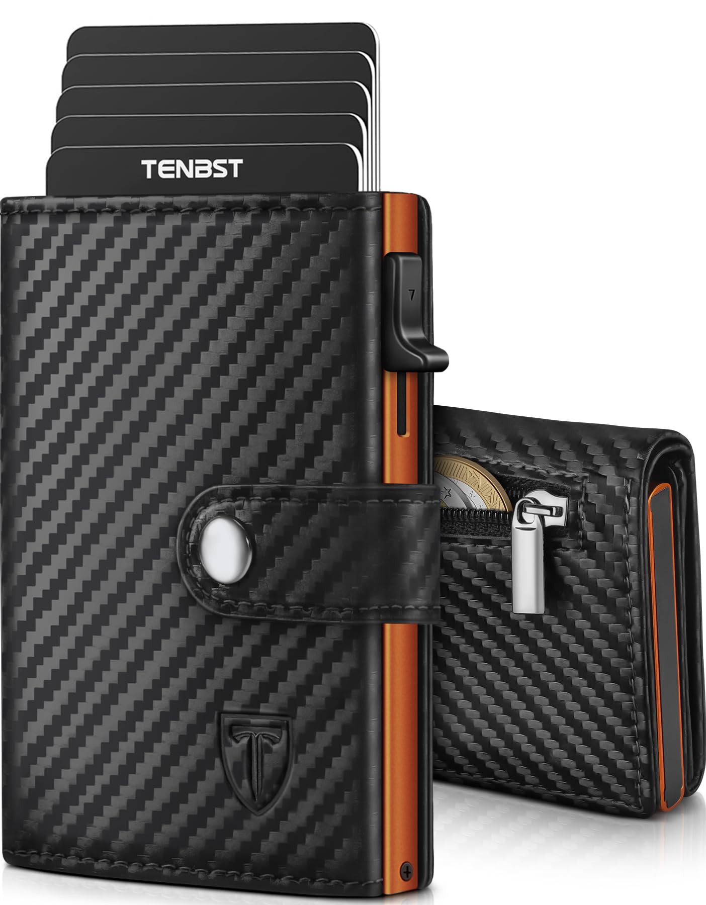 TENBST Card Holder portacarte uomo Nero/Arancione 10 carte RFID