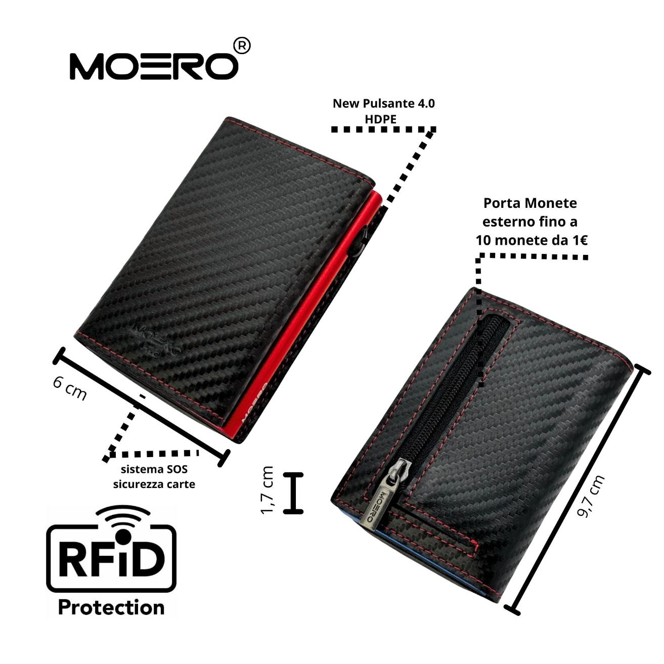 Moero Linea PRO PRO Zip Carbon portafoglio nero cuciture rosse RFID