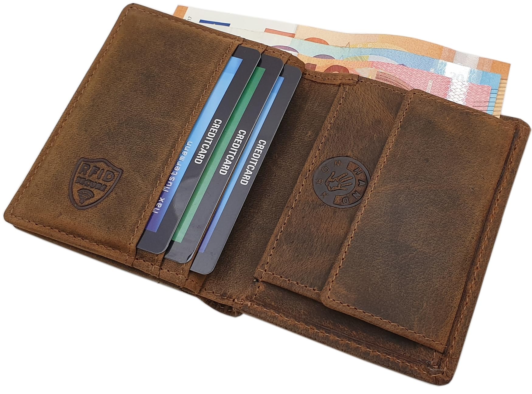 myledershop Herren Geldbörsen portafoglio verticale motivo cervo marrone RFID