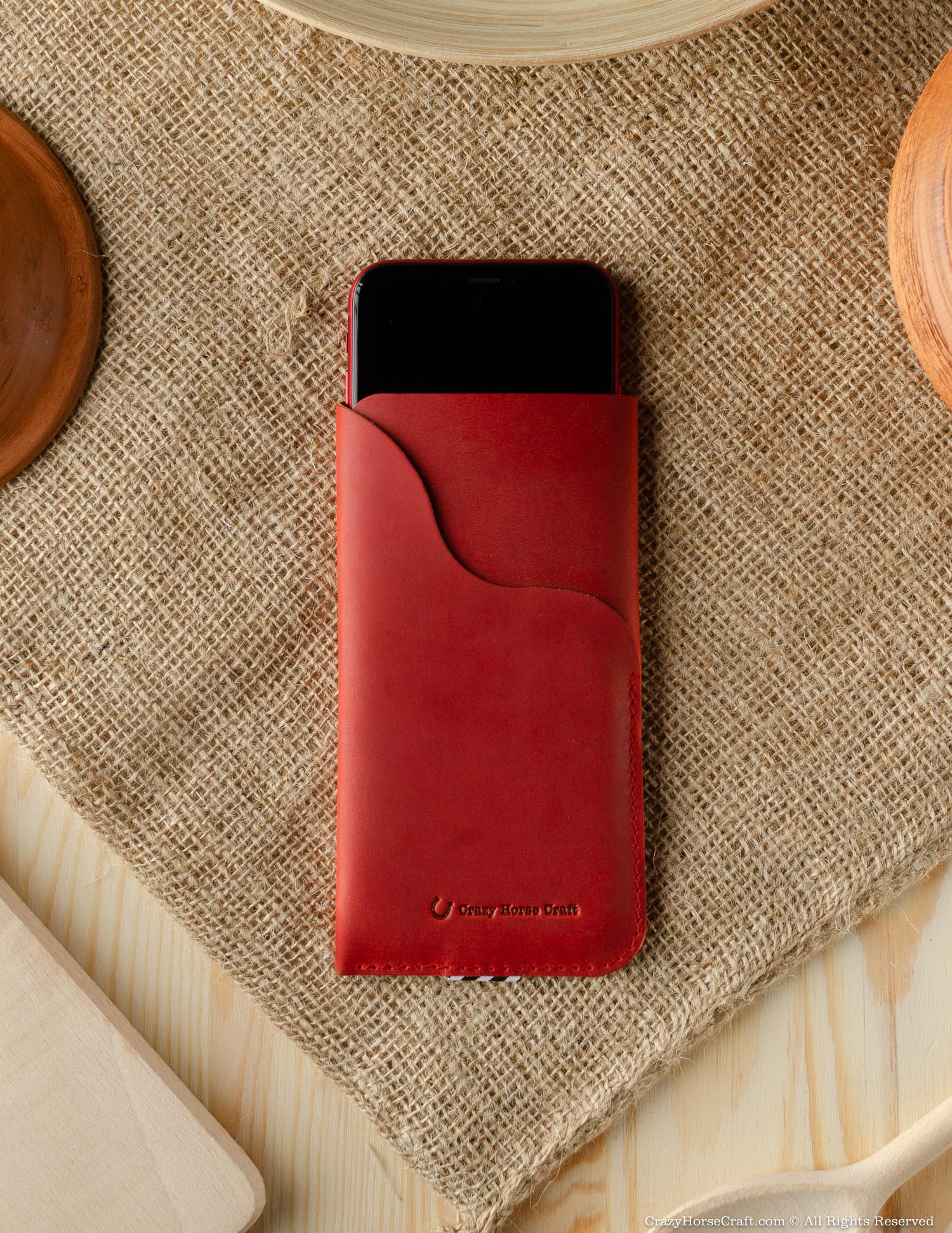 Crazy Horse Craft Phone Cases custodia portafoglio iPhone 15 Fragola Red pelle