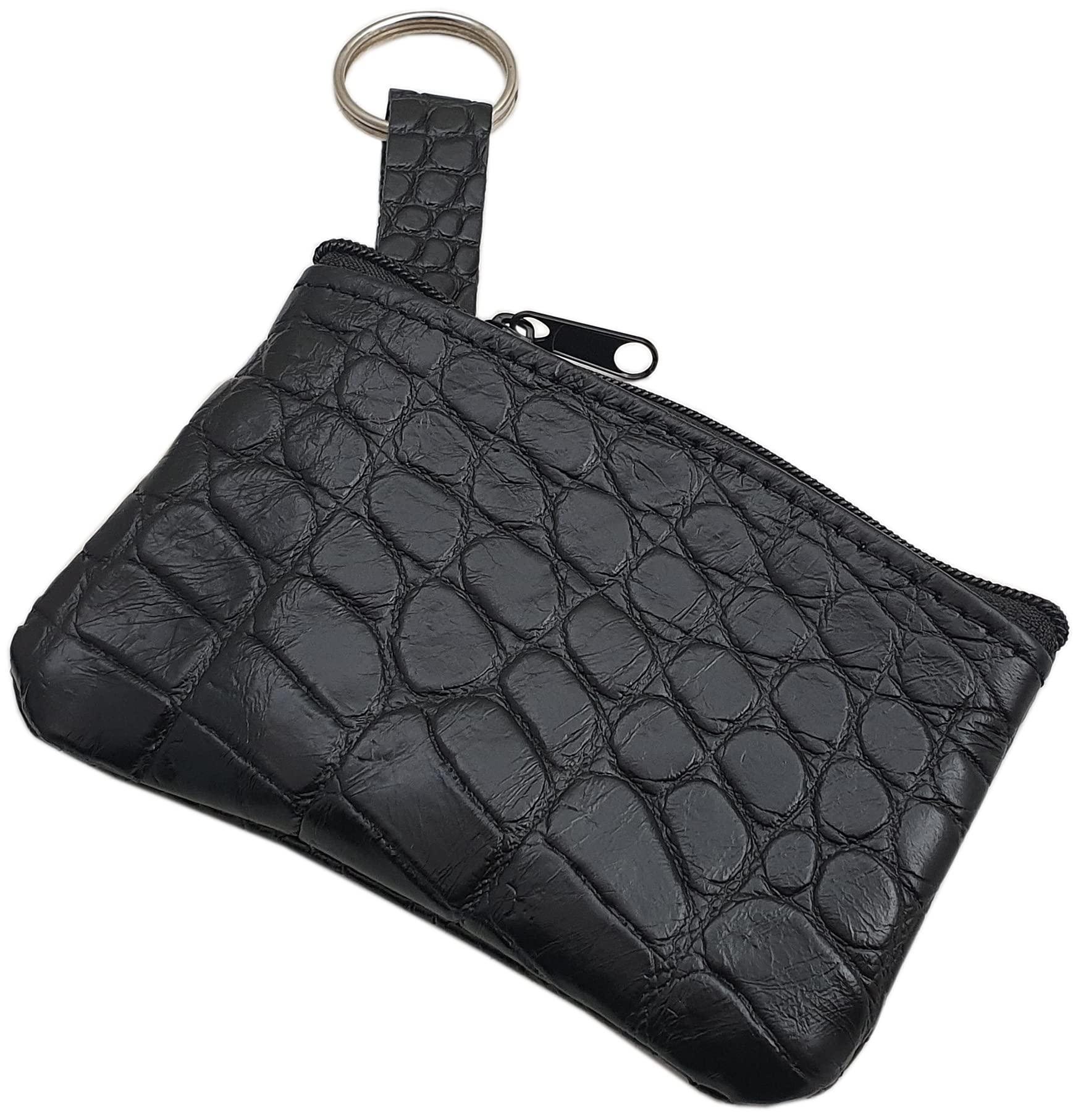 myledershop Schlüsseltaschen Portachiavi in pelle di vitello nera effetto coccodrillo