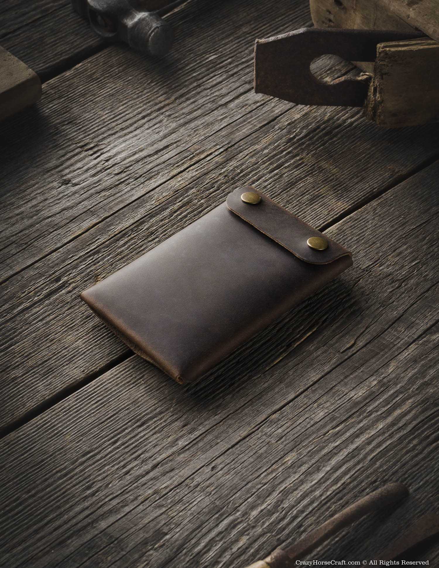 Crazy Horse Craft Minimalist Series portafoglio marrone legno in pelle
