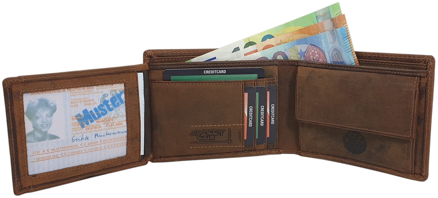 myledershop Herren Geldbörsen portafoglio uomo teschio in pelle di bufalo marrone RFID NFC