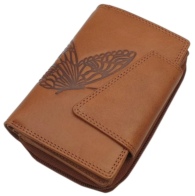 myledershop Damen Geldbörsen portafoglio donna pelle bovina cognac RFID NFC