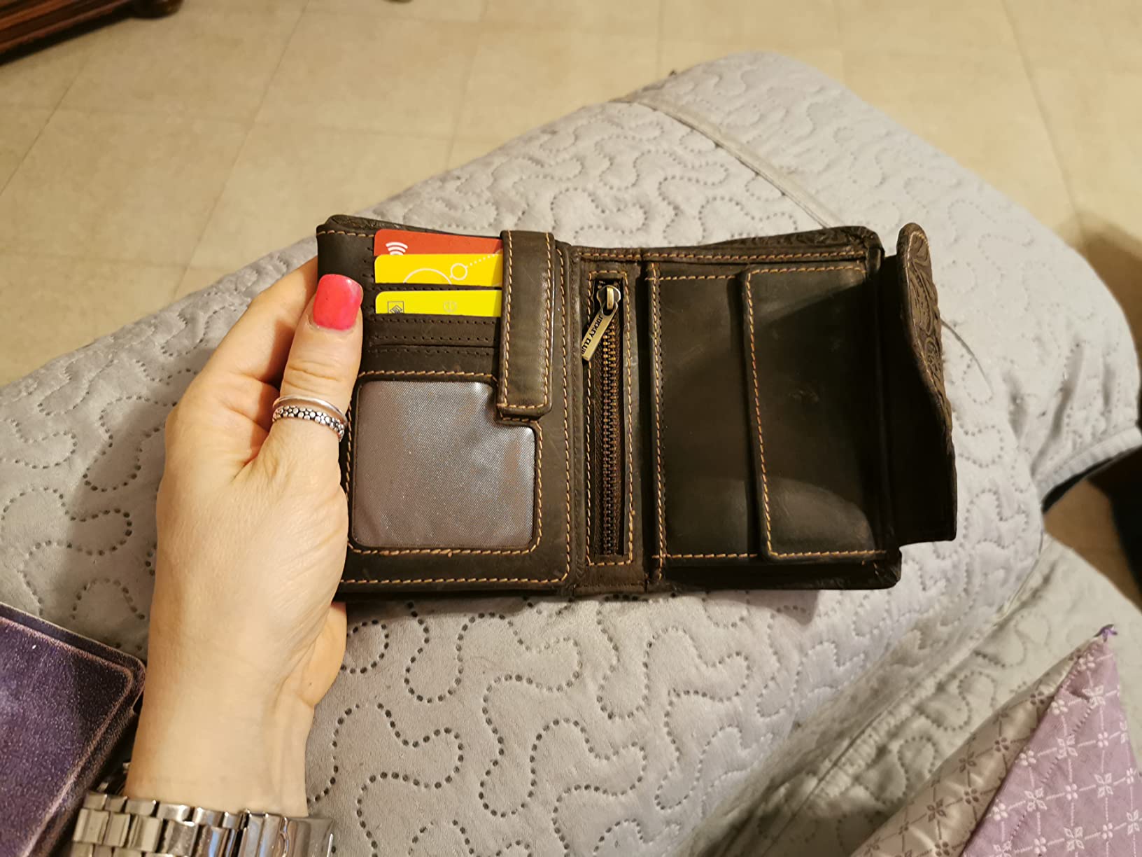 myledershop Damen Geldbörsen Vacchetta portafoglio donna Marrone RFID