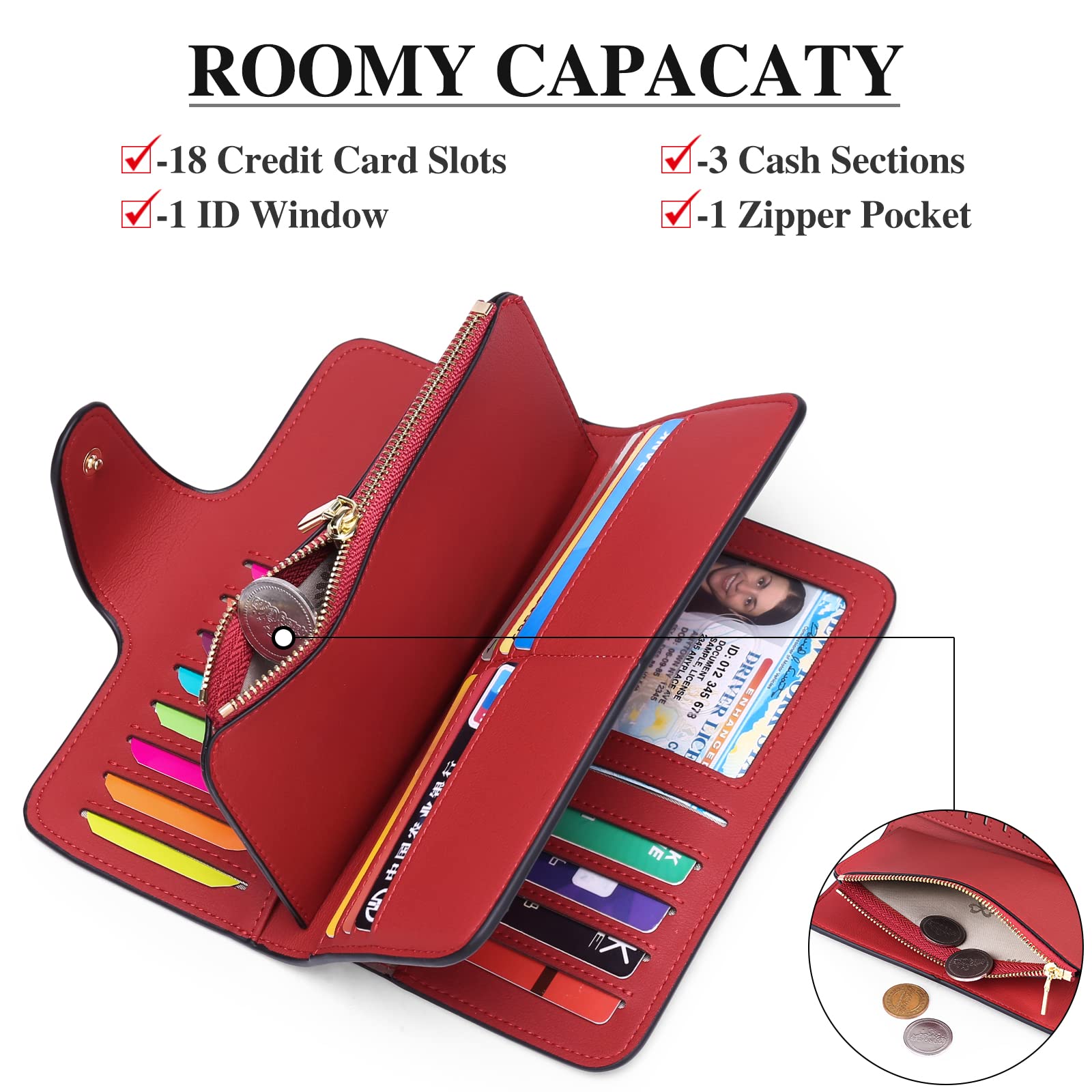 GOIACII WOMEN'S LARGE WALLET Portafoglio lungo donna RFID