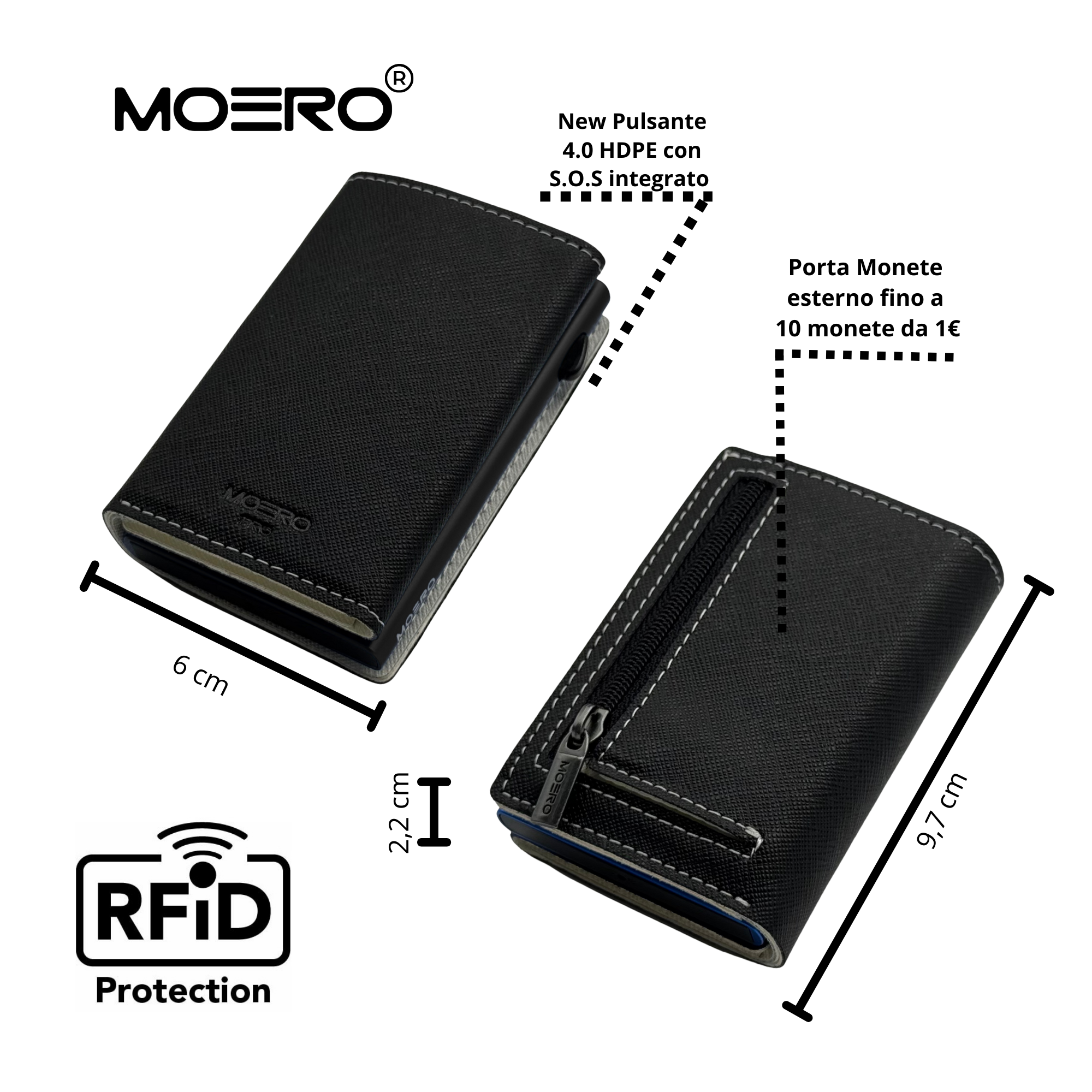 Moero Linea PRO PRO PLUS Zip Saffiano portafoglio nero e bianco RFID