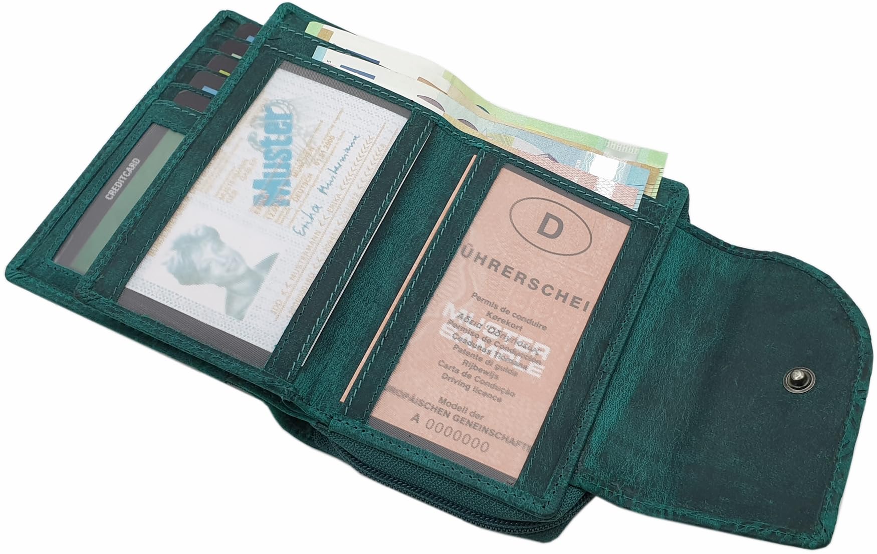 myledershop Damen Geldbörsen portafoglio donna pelle bufalo nero RFID