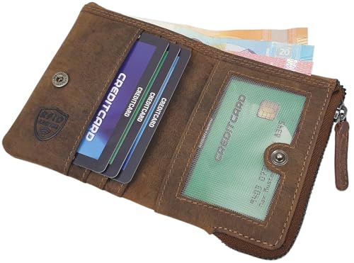 myledershop Herren Geldbörsen portafoglio uomo in pelle di bufalo teschio cognac RFID