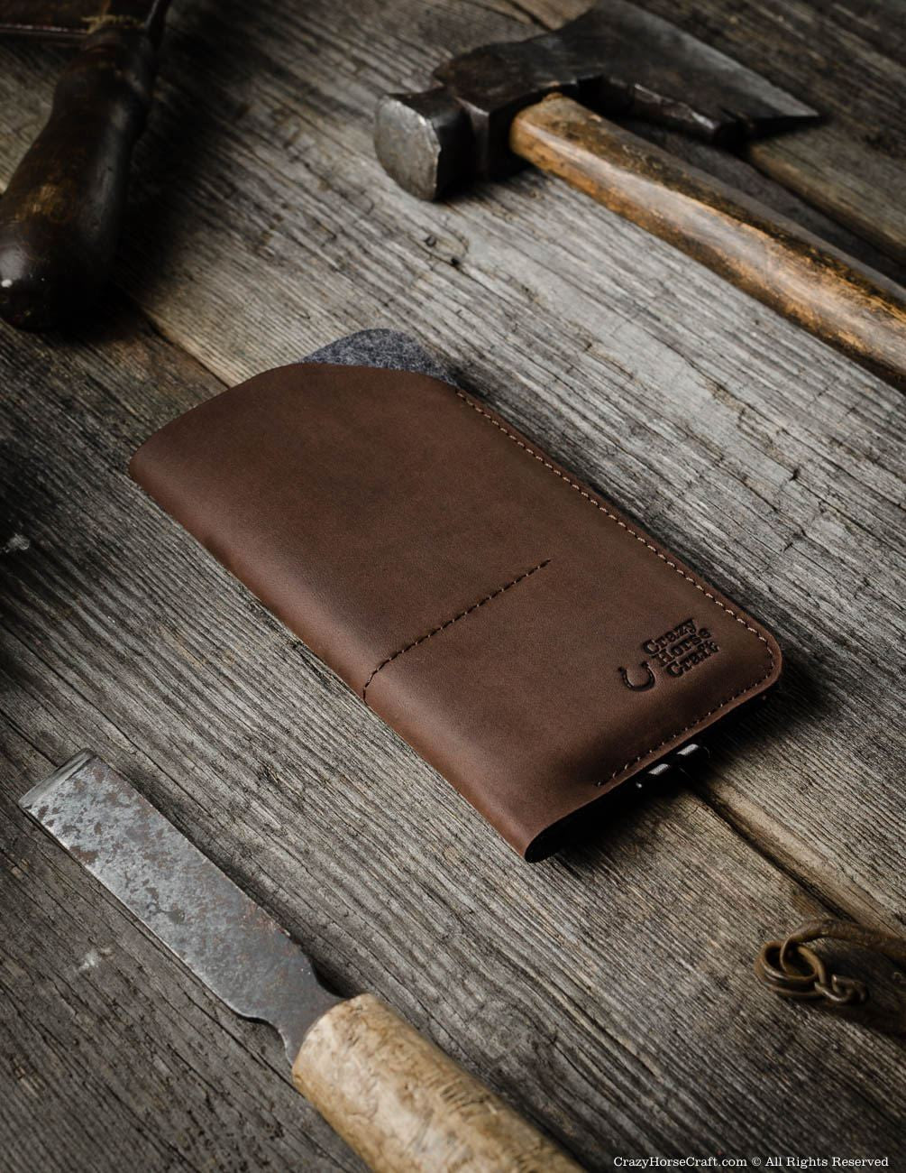 Crazy Horse Craft Phone Cases Custodia portafoglio iPhone Wood Brown