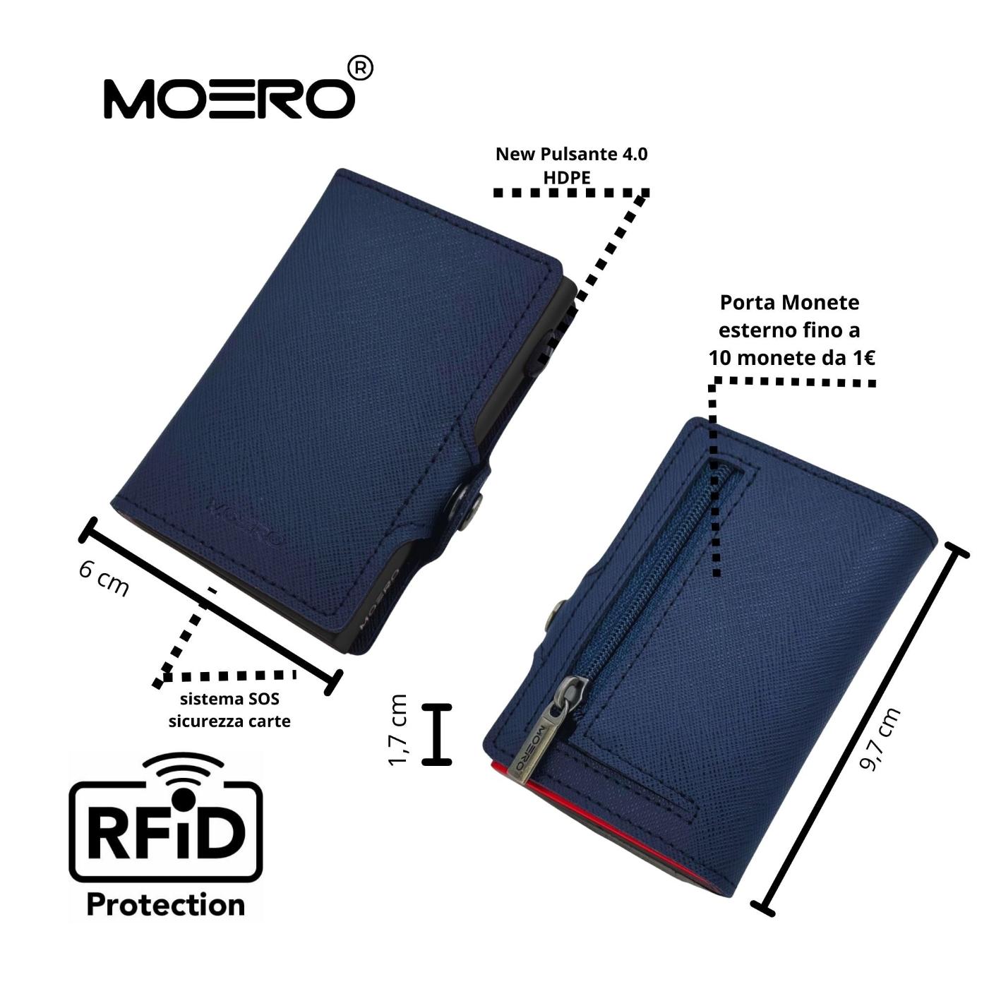 Moero Linea Classic Classic Zip Saffiano portafoglio blu navy RFID