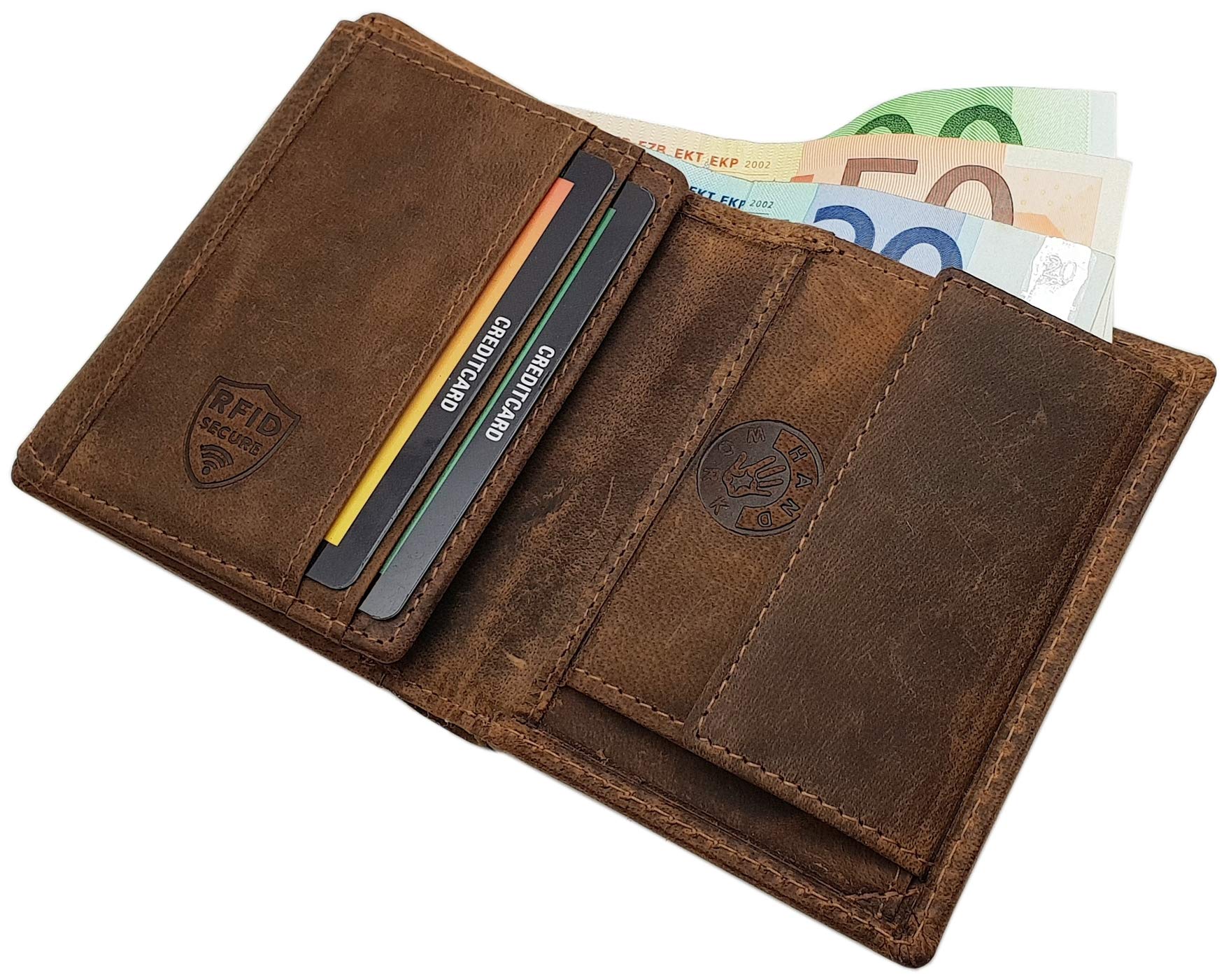 myledershop Herren Geldbörsen piccolo portafoglio uomo marrone pelle bufalo RFID NFC