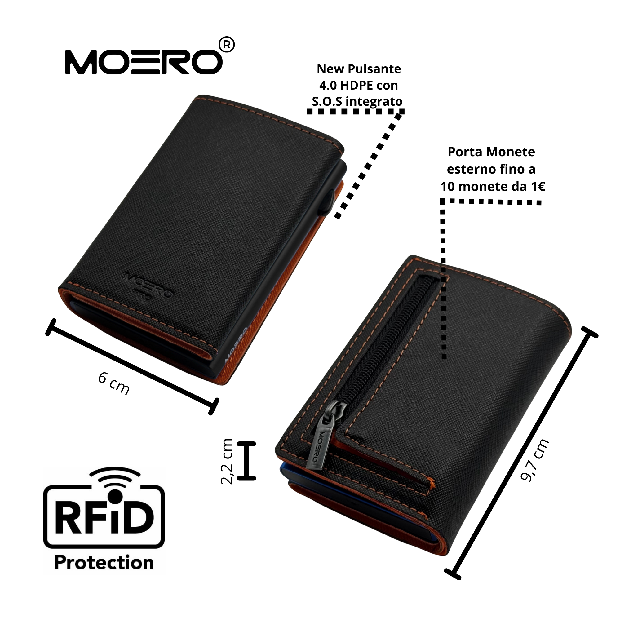 Moero Linea PRO PRO PLUS Zip Saffiano portafoglio Nero e Arancione