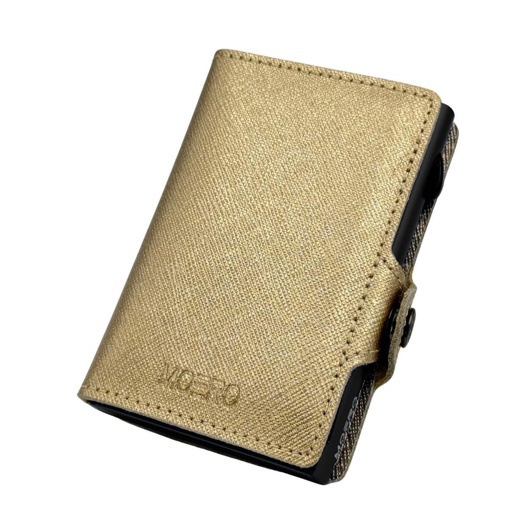 Moero Linea Classic Classic Zip Saffiano portafoglio oro RFID