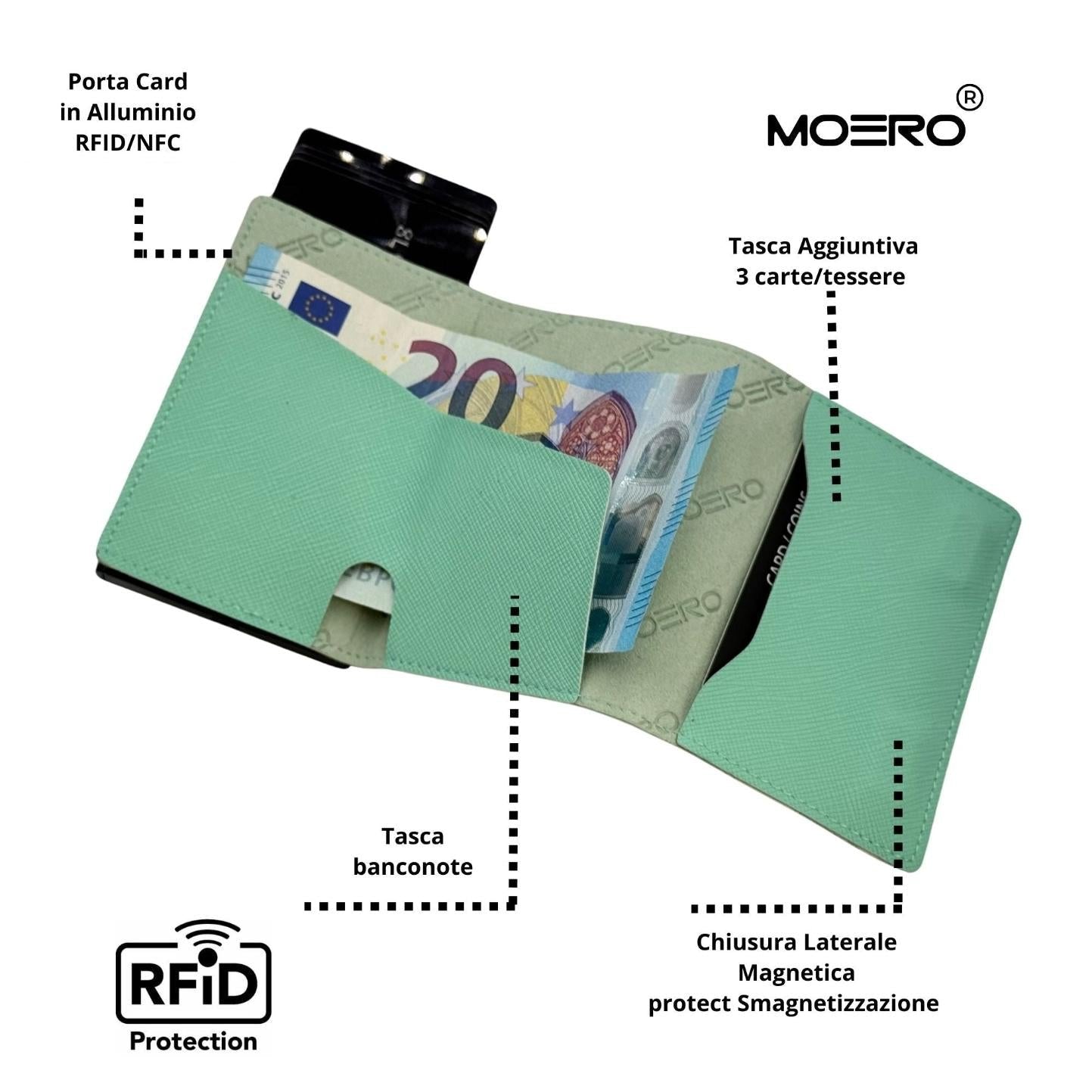 Moero Linea PRO PRO Saffiano portafoglio Acquamarina RFID