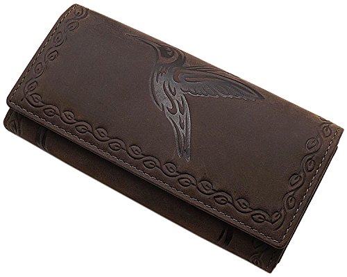 myledershop Damen Geldbörsen portafoglio grande marrone in pelle di bufalo